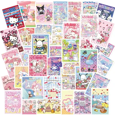 50/64Pcs Cartoon Sanrio Poster Stickers Kawaii Girls Hello Kitty Kuromi Decals DIY Phone Diary Cute Image