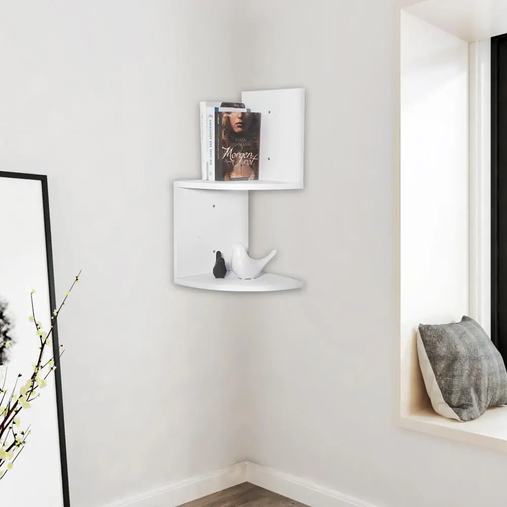 Weißes 2-stufiges Wandregal im Zickzack-Stil, Aufbewahrungsregal, Eck-CD-DVD-Regal, Wanddekoration, Kunstregal für Wohnzimmer, Badezimmer