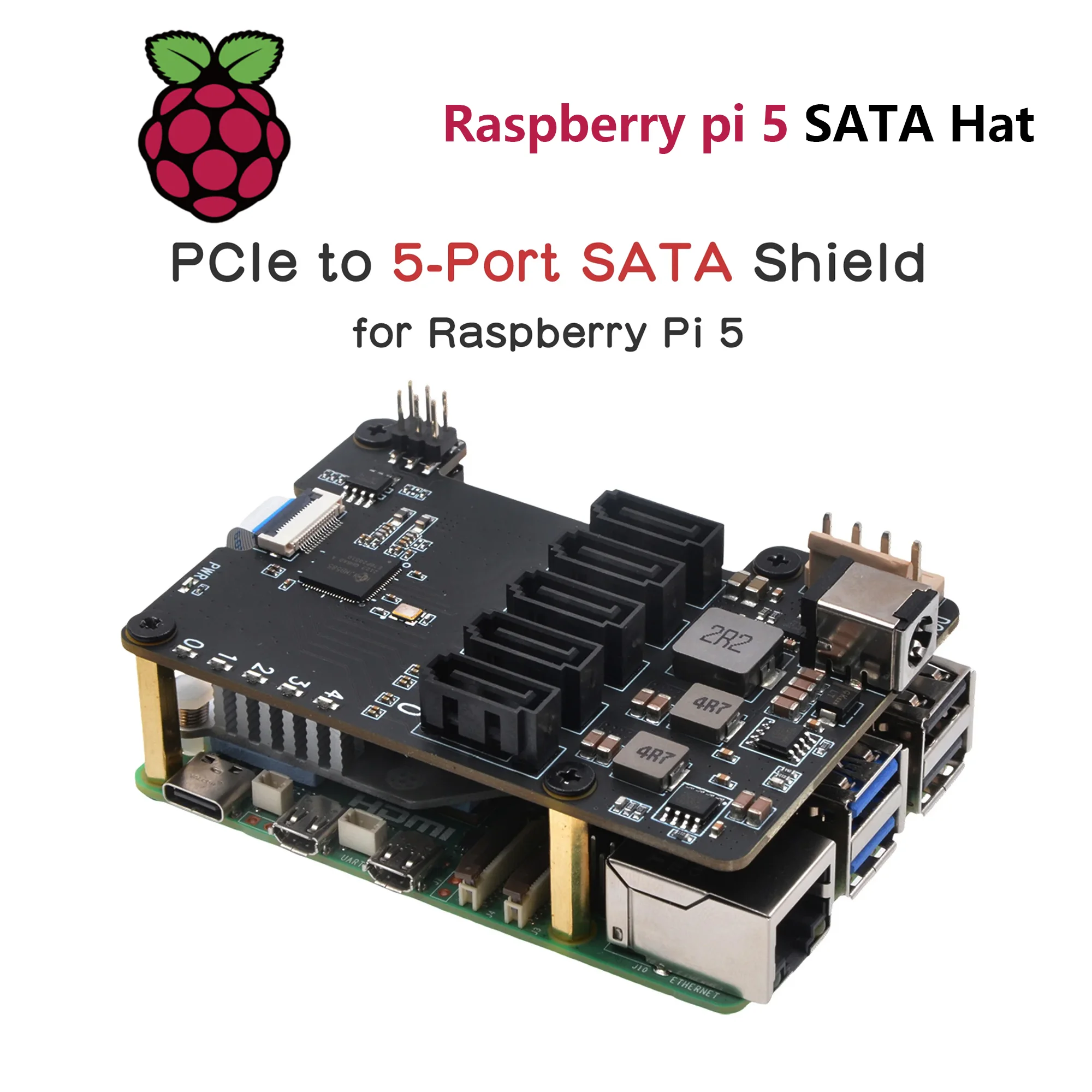 Raspberry Pi 5 X1009 PCIe zu 5-Port SATA Shield SATA HAT Erweiterungskarte (NICHT unterstützt Boot von HDD/SSD) Image