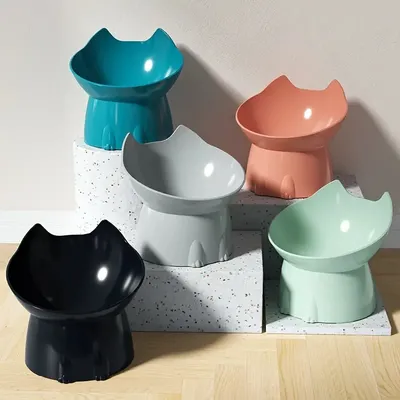 1 Stück WhiskerWare erhöhter Katzennapf, erhöhter Futternapf aus Kunststoff mit kippbarem Rand, Image