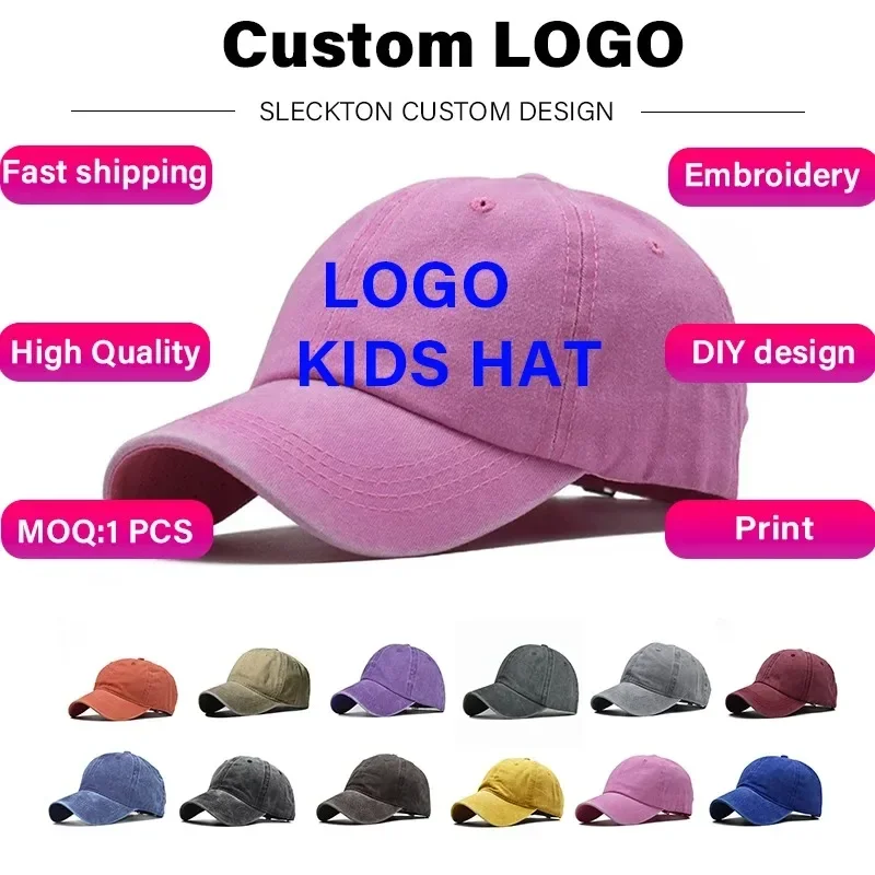 SLECKTON Individuelles Logo Kinder Baseball Kappe Retro DIY Design Brief Stickerei Hut Anpassen Kinder Kappe Grafik Druck Großhandel Image