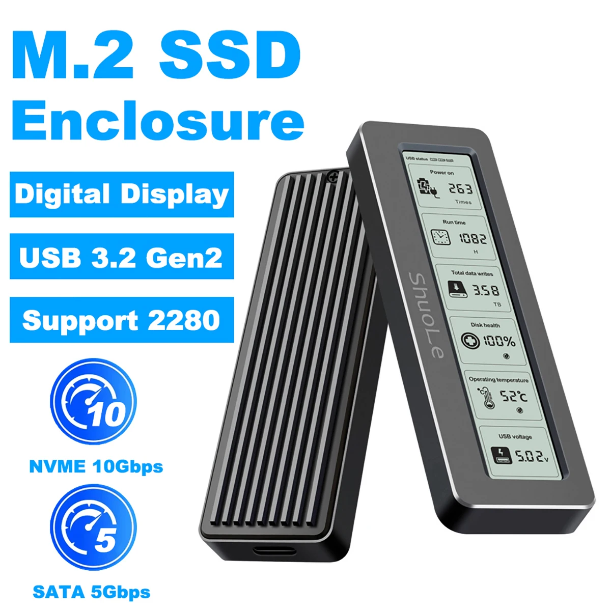 M2 SSD NVMe Gehäuse USB 3.2 Gen2 10 Gbit/s PCIe SSD Box M.2 NGFF SATA SSD Gehäuse Intelligente digitale Gesundheitsüberwachung M.2 SSD Gehäuse Image