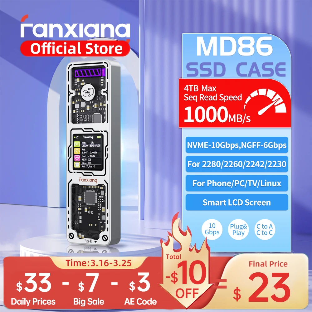 Fanxiang MD86 M.2 SSD-Gehäuse 10Gbps NVMe/NGFF-SATA Dual-Protokoll USB 3.2 Gen2 Typ-C SSD-Gehäuse für 2280/2242/2230 SSD-Festplattenbox Image