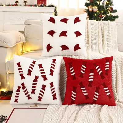 1PC Weihnachten Süßigkeiten Wurf Kissenbezug Winter Plüsch Stickerei Weihnachtsdekoration Wohnzimmer Image