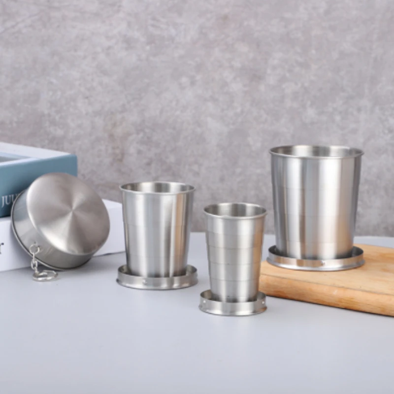 Tragbare faltbare Edelstahl becher 75ml/150ml/250ml Outdoor-Reise zusammen klappbare Kaffeetasse Teleskop Wandern Camping Wasser Image