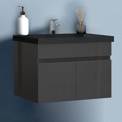 Waschtisch mit Unterschrank Soft-Close 60cm Badmöbel Set mit Waschbecken Schwarz Mineralguss Gäste Image