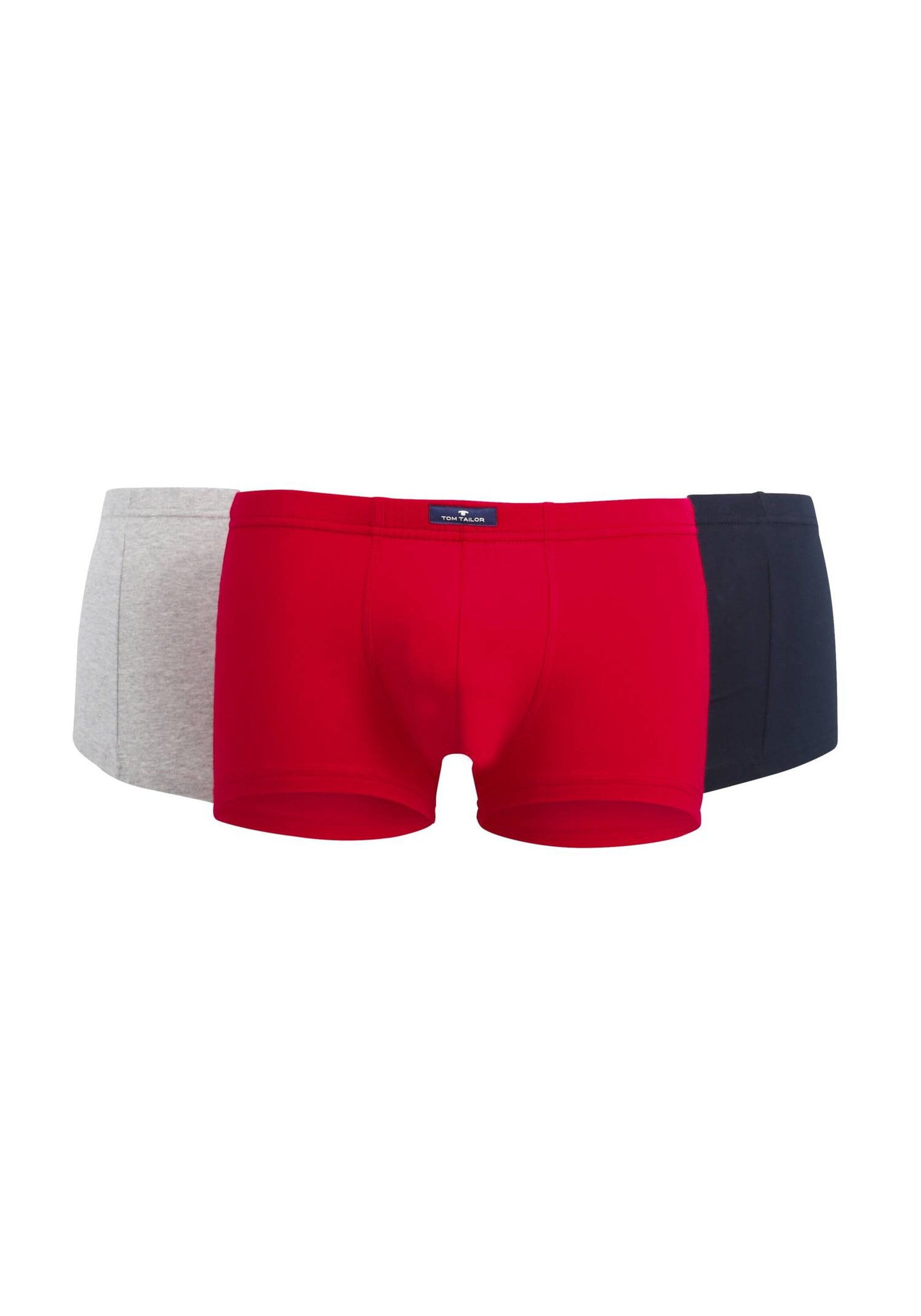 Boxershorts TOM TAILOR "Boxershort 3er Pack", Herren, Gr. S, bunt (marine, rot, grau), Obermaterial: 95% Baumwolle CO. 5% Elasthan EL., Unterhosen
