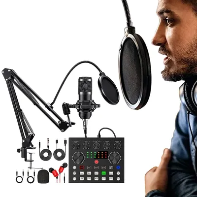 BM800 V8s Podcast Sound Card Set Professional Audio Condenser Mic Studio Microphone for Karaoke