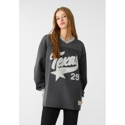 Stradivarius Embroidered oversize T-shirt Grey S