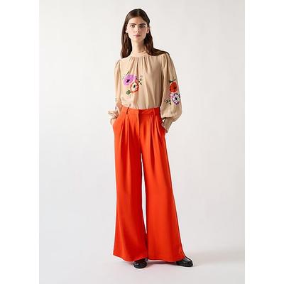 Sykes Orange Viscose Blend Wide Leg Crepe Trouser Bright Orange, Bright Orange