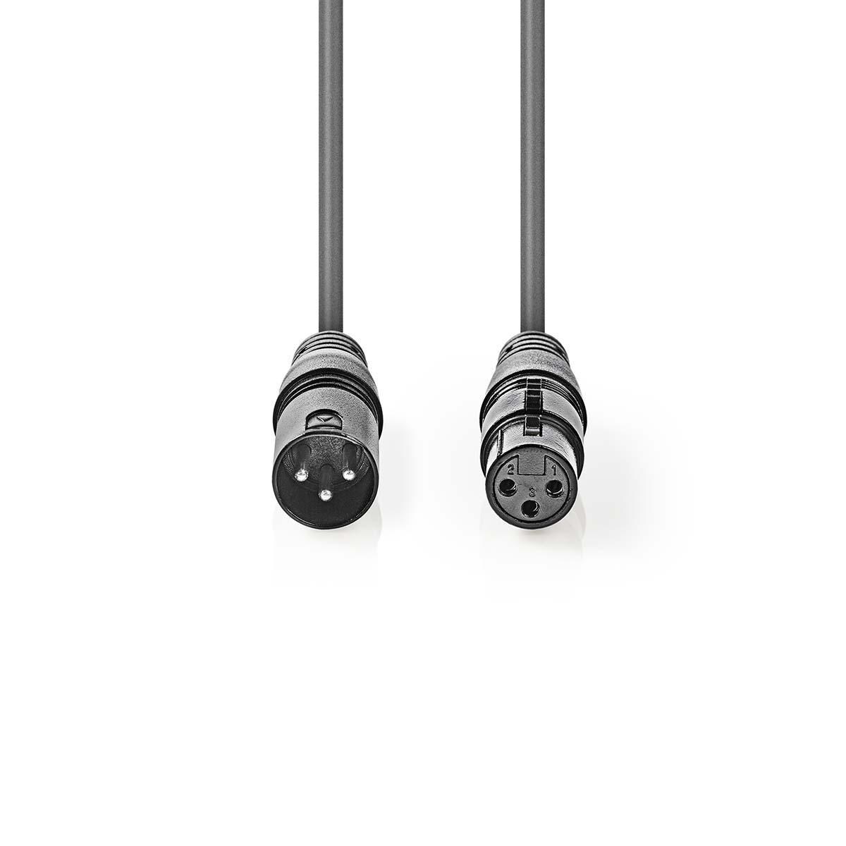 Nedis DMX-Adapterkabel - XLR 3-Pin Stecker - XLR 3-Pin Buchse - Vernickelt - 3.00 m - Rund - PVC - Dunkelgrau - Kartonhülle Image