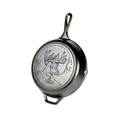 Lodge L8SKWLDR 10 11/16" Round Wildlife Series Cast Iron Skillet, Deer, Black