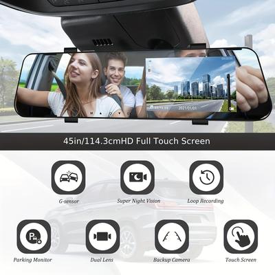 TEMU 4.5in Rearview Mirror Recorder Full Hd 1080p Rearview Mirror Automobile Dash Cam Dual Lens Video Recorder Automobile Dvr Dash Cam Cycle