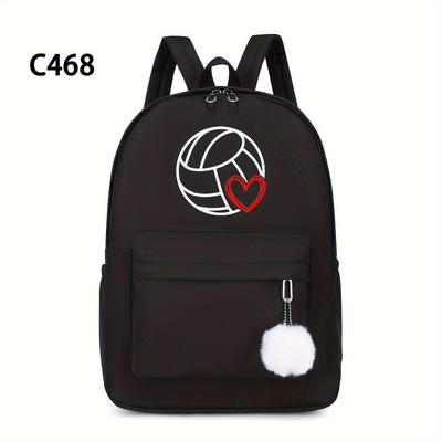 TEMU 1 Stylish Black Nylon Backpack With Volleyball & - Lightweight, Large Capacity, Adjustable Straps, Zip Closure For Women | Casual Travel & School Bag