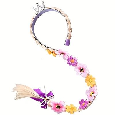 TEMU Women's Princess Themed Braided Wig With Crown And Floral Accents - Versatile Headband Wig For All