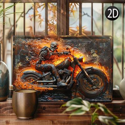 TEMU Vintage Skeleton On Motorcycle Metal Sign - 12x8