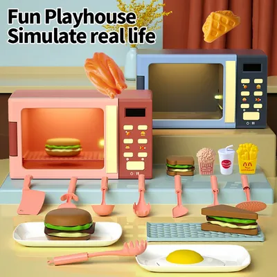 Toy Microwave Oven Playset with Light and Sound, Toy kitchen Appliances for Kids, Play kitchen