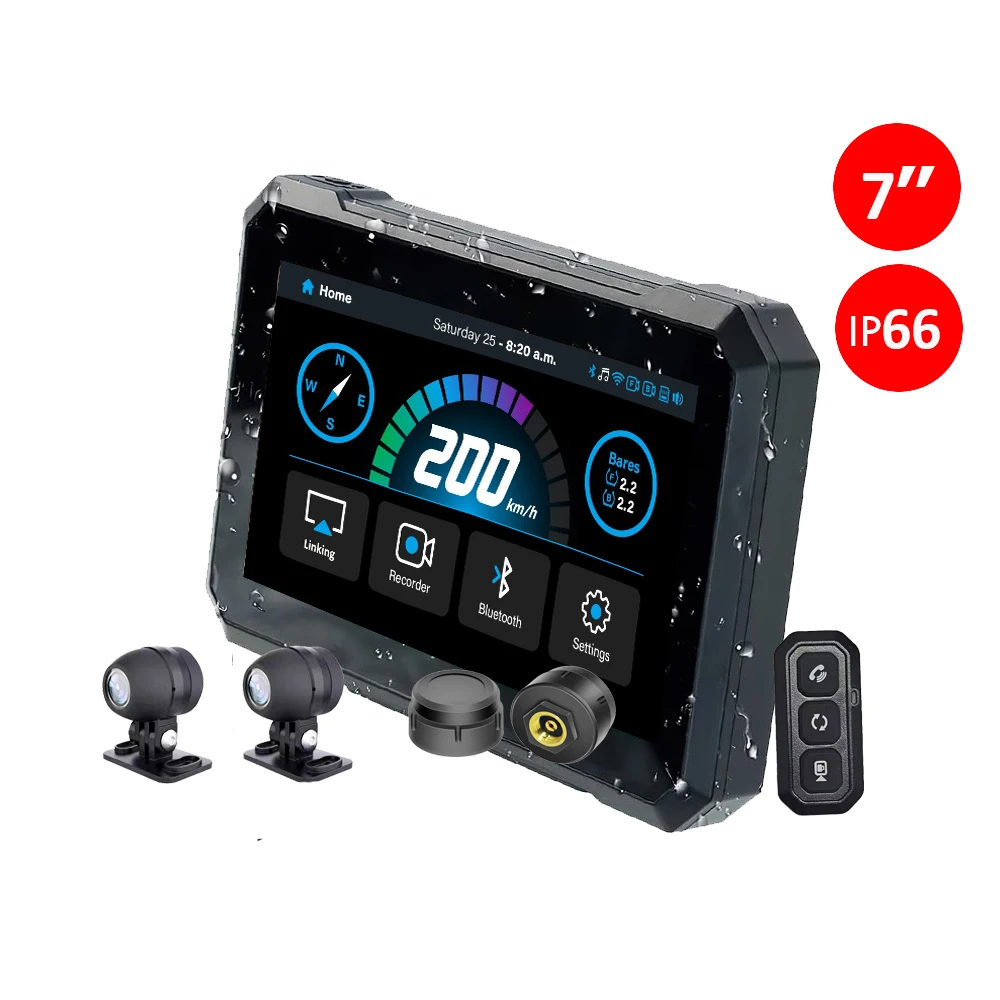 Das neue 7-Zoll-IP65 Universal Wireless Multimedia Motorrad Carplay Tablet Android Auto mit Kamera TPMS Image