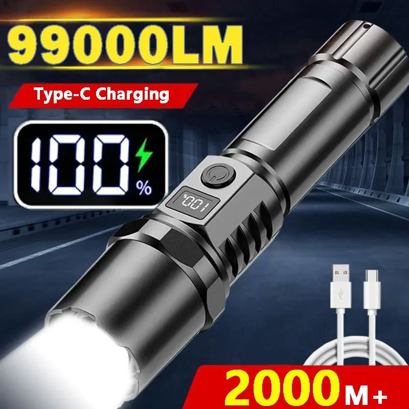 Tragbare Hochleistungs-LED-Taschenlampe eingebaute Batterie Teleskop Zoom taktische Taschenlampe für Camping,Outdoor und Notfall Image