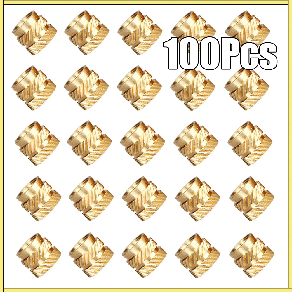 100 Stück M3 M3 * 5,7-OD4,6 Gewinde gerändelt Messing Gewinde Heat Set hitzebeständige Einbettungsmutter für 3D-Drucker-Zubehör Image
