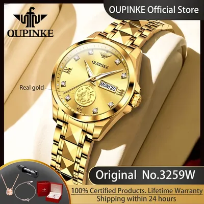 OUPINKE 3259 Real Gold Automatic Mechanical Watch for Women Ladies Hand Clock Original Luxury Tungsten Steel Strap Watch Women