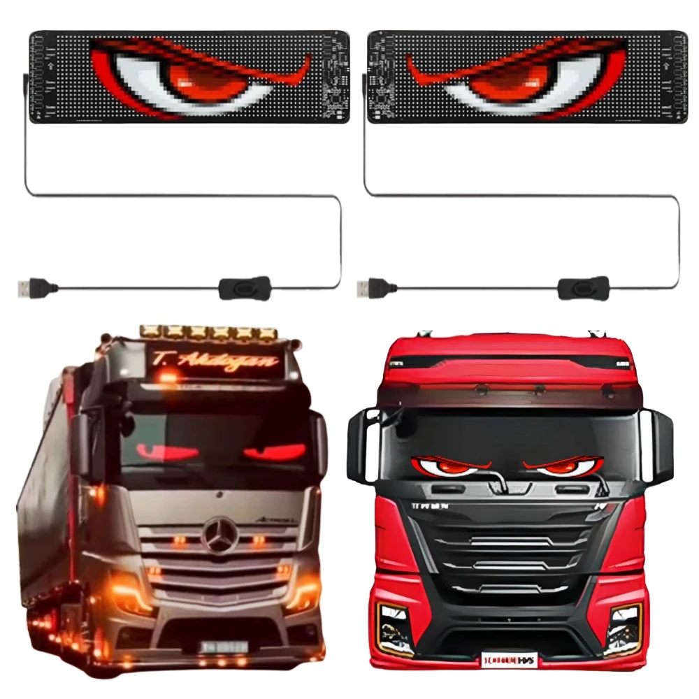 2 Stück Auto-LED-Augen-Display, animierte Teufels-LED-Augen, LKW-Auto-Fenster-LED-Augen, flexibles LED-Display-Panel für die Windschutzscheibe