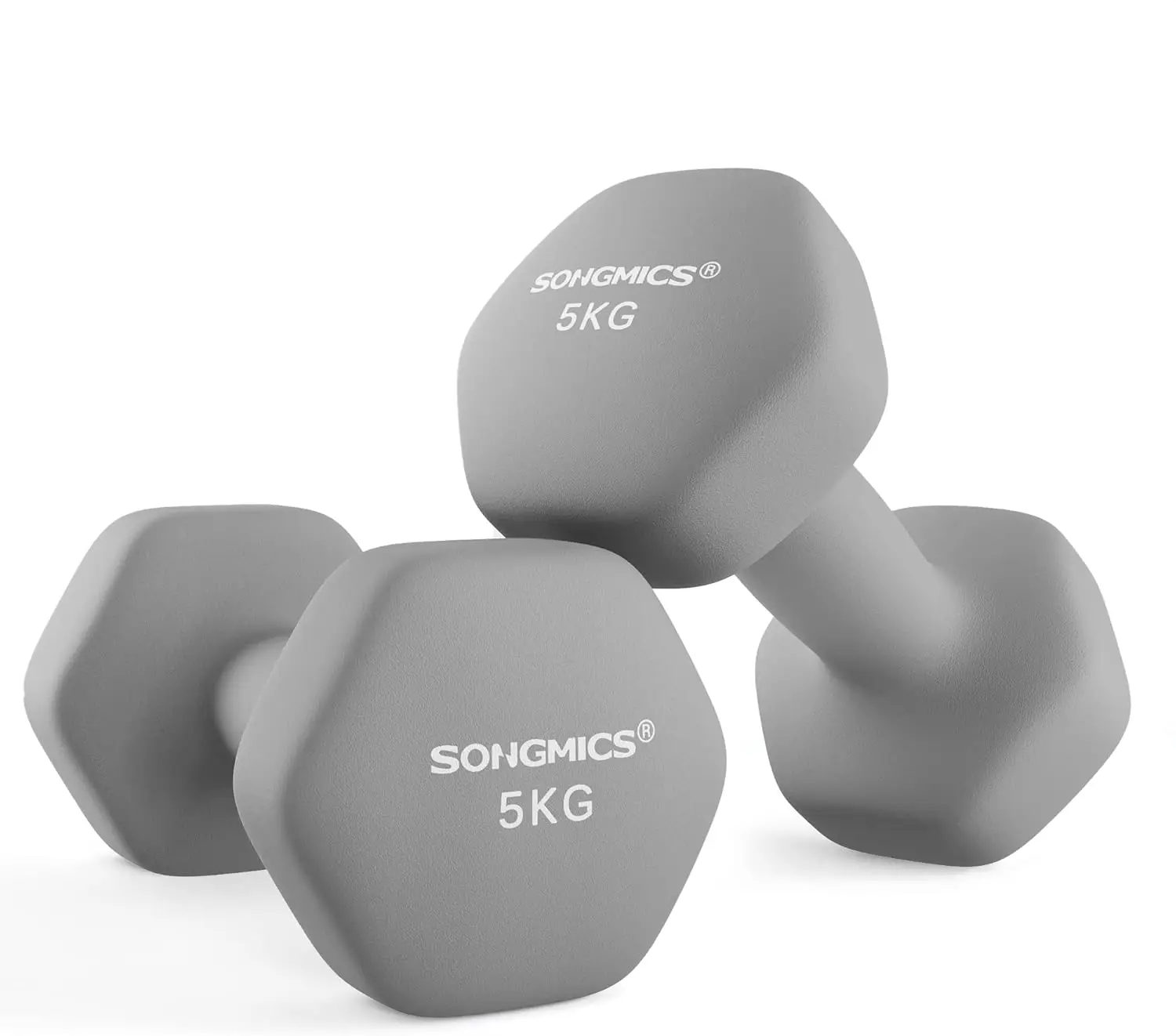 SONGMICS Hanteln, 2er Set, 2 x 5 kg, Hantelset, Kurzhanteln, Hexagon, Neopren-Beschichtung