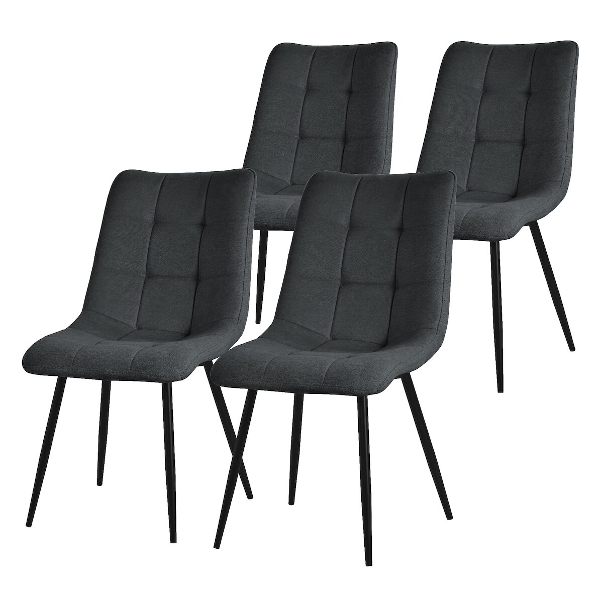 ML-Design Esszimmerstühle 4er Set, Anthrazit, Stoffbezug & schwarze Metallbeine, Polsterstühle mit Rückenlehne für Esszimmer, Küche & Wohnzimmer Image
