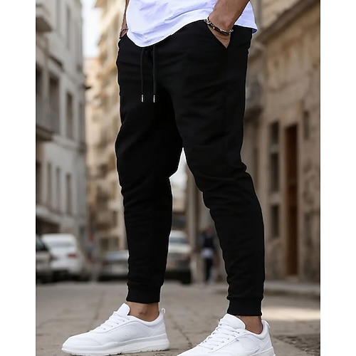 Herren Sportliche Hosen Jogginghose Trainingshose Jogginghose Jogger Hose Hosen Tasche Kordelzug Elastische Taille Glatt Komfort Sports Outdoor Täglich Modisch Brautkleider schlicht Schwarz Marineblau Image