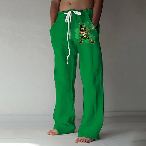 St. Patrick's Day Herren Vierblättriger Klee Hosen Freizeit Hosen Mittlere Taille Kordelzug Elastischer Bund Hawaiianisch Freizeit Outdoor Party Abendkleidung Feiertag Gerade Hosen Sommer Frühling Image