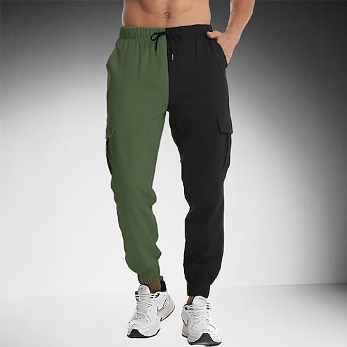 Herren Cargohose Cargohosen Cargohose Jogginghose Jogger Hose Hosen Kordelzug Elastische Taille Multi Pocket Farbblock Komfort Weich In voller Länge Outdoor Täglich Laufen Sport Modisch Grün Khaki Image