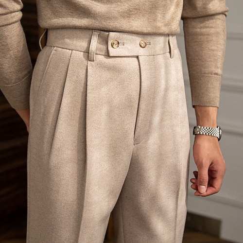 Herren Hose Anzughose Neapel Hosen Chinos Tasche Knöpfe Einfarbig Komfort Formell Party Arbeit Mode Klassicher Stil Dunkelgray Aprikose Mikroelastisch Image