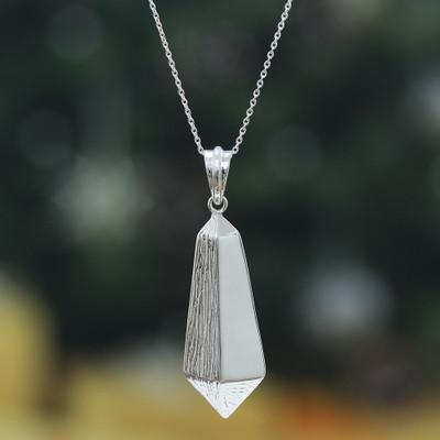 Future Quill,'Modern Geometric Silver-Plated Brass Pendant Necklace'