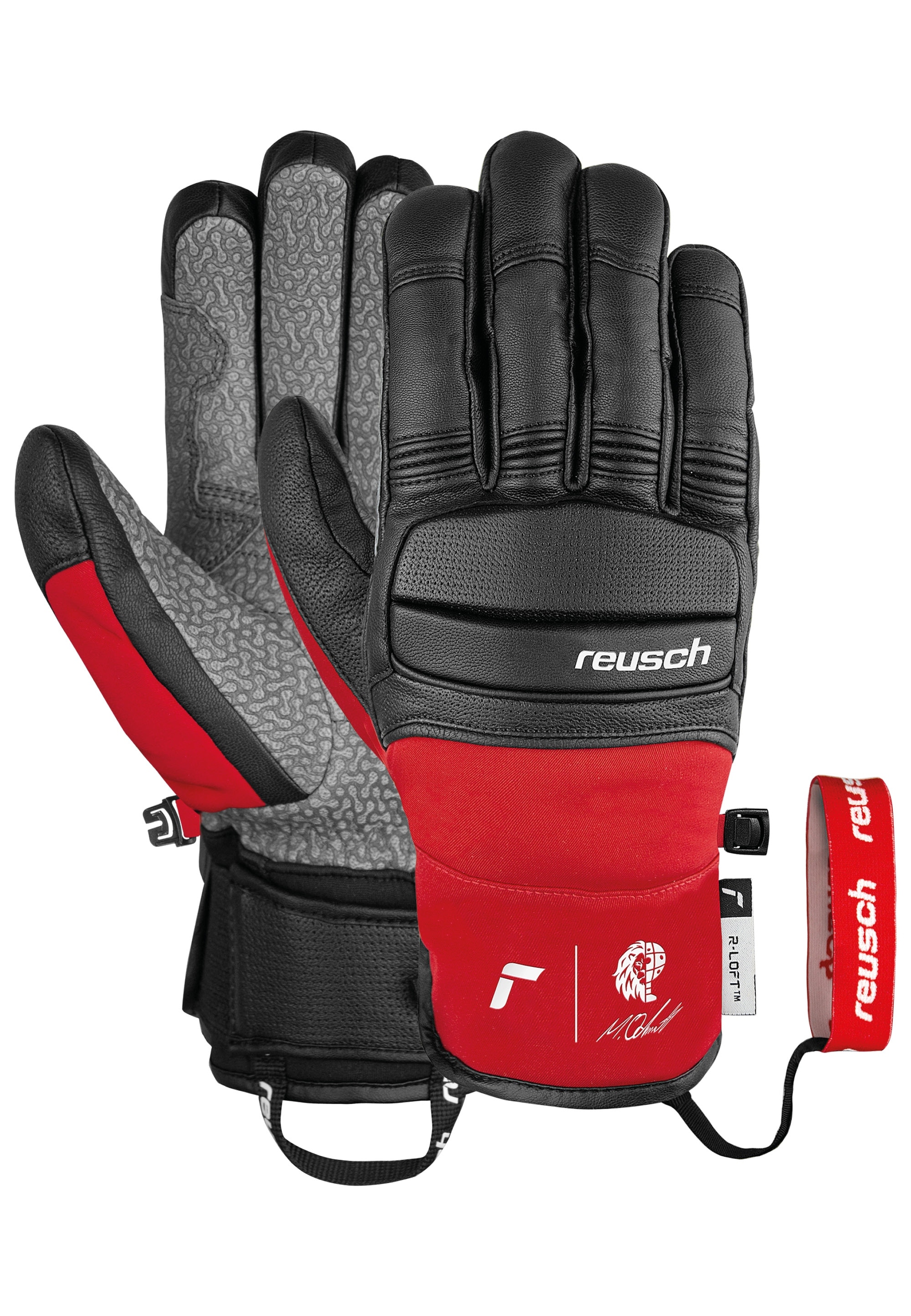 Skihandschuhe REUSCH "Marco Odermatt", Damen, Gr. 10, schwarz (schwarz, rot), 60% Polyester, 40% Ziegenleder, mehrfarbig, Handschuhe, mit winddichter und extra atmungsaktiver Funktion Image