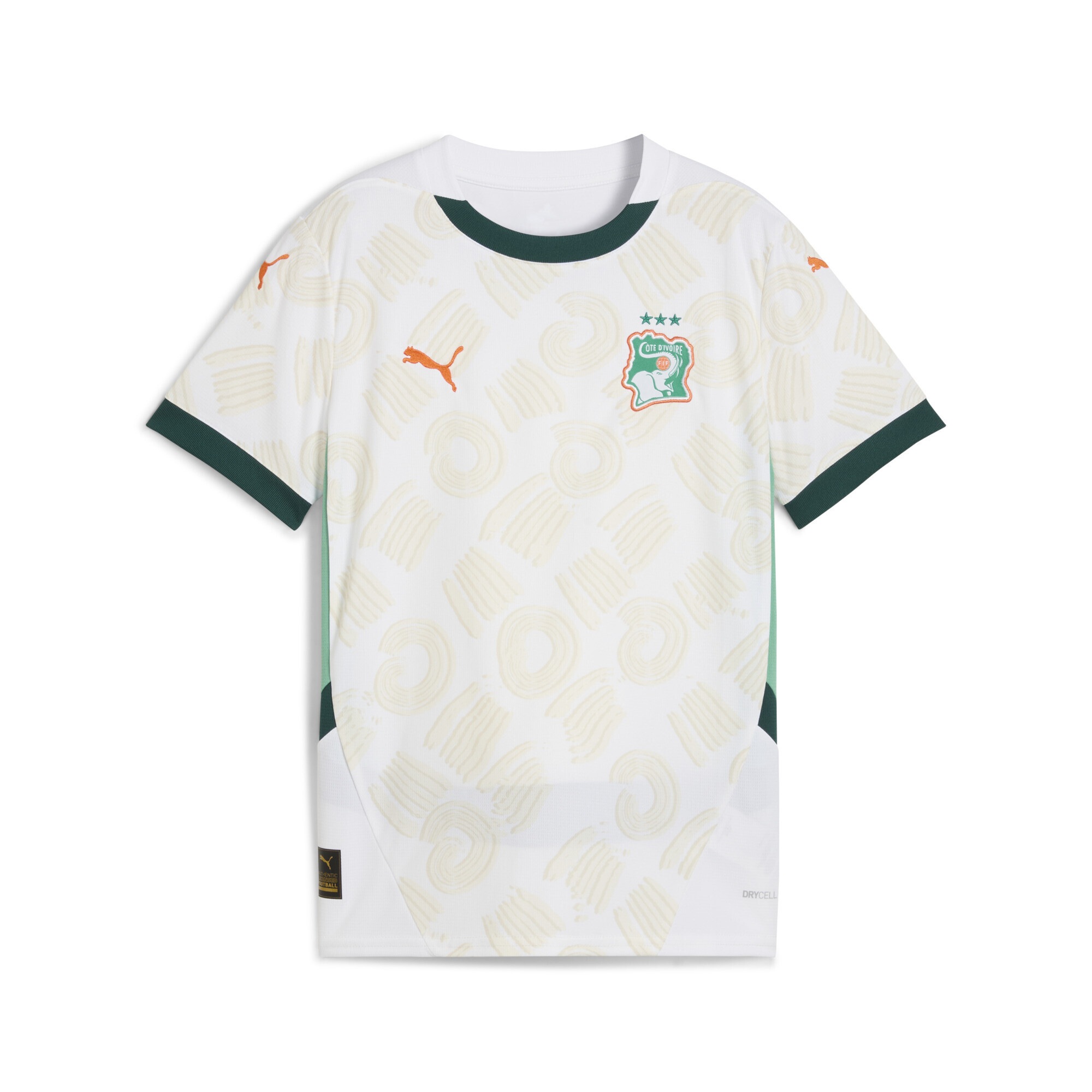 Trainingsshirt PUMA "Elfenbeinküste 2025 Auswärtstrikot Jugendliche", Kinder, Gr. 152, weiß (weiß schwarz myrtle grün), Obermaterial: 100% Polyester; Rippe: 100% Polyester, bedruckt, regular fit, Rundhals, Shirts Image