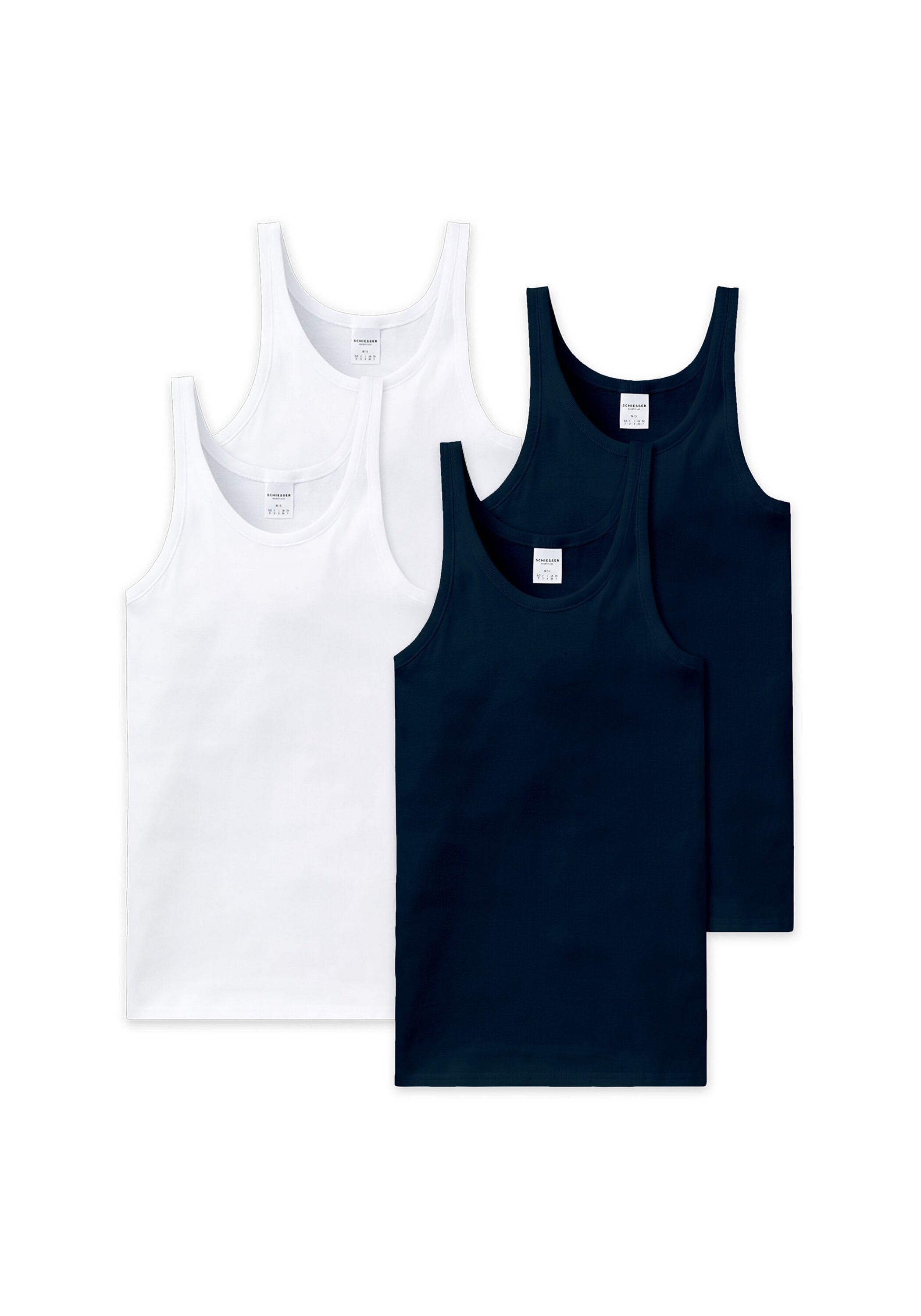 Unterhemd SCHIESSER "Unterhemd ESSENTIALS 4er Pack", Herren, Gr. XL, N-Gr, bunt (weiß, blau), Obermaterial: 100% Baumwolle CO., Unterhemden Unterhemd Image