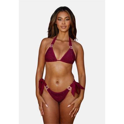 Bikini-Hose MODA MINX "Private Island", Damen, Gr. XS, US-Größen, rot (bordeaux), 92% Polyester, 8% Elasthan, unifarben, Badehosen, mit seitlicher Bindung und tollem Steinbesatz Image