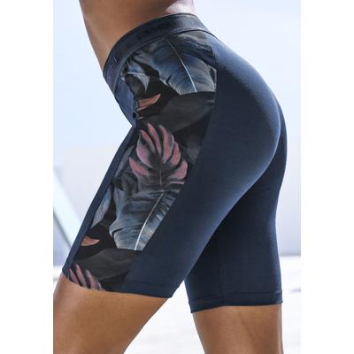 Shorts LASCANA ACTIVE, Damen, Gr. S (36/38), N-Gr, blau (dunkelblau), Jersey, Obermaterial: 95% Baumwolle, 5% Elasthan, unifarben mit Farbeinsätzen, sportlich, eng kniefrei, Hosen, mit floralen Einsätzen Image