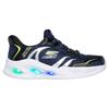 Slip-On Sneaker SKECHERS "SKECHERS METEOR-LIGHTS", Kinder, Gr. 31, blau (navy, schwarz), Lederimitat, Textil, kontrastfarbene Details, sportlich, Schuhe, Schlupfschuh mit cooler Blinkfunktion, Größenschablone zum Download