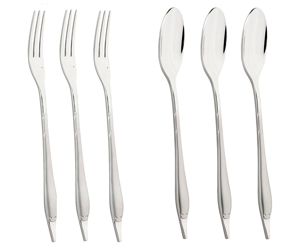 Besteck-Set MULEX "Mini Besteck bestehend aus 3x Löffeln und 3x Gabeln, satiniert", silber (silberfarben), 6, Chromstahl, Essbesteck-Sets, praktisch für Camping, Picknick, Wandern - oder einfach für den Salat Image