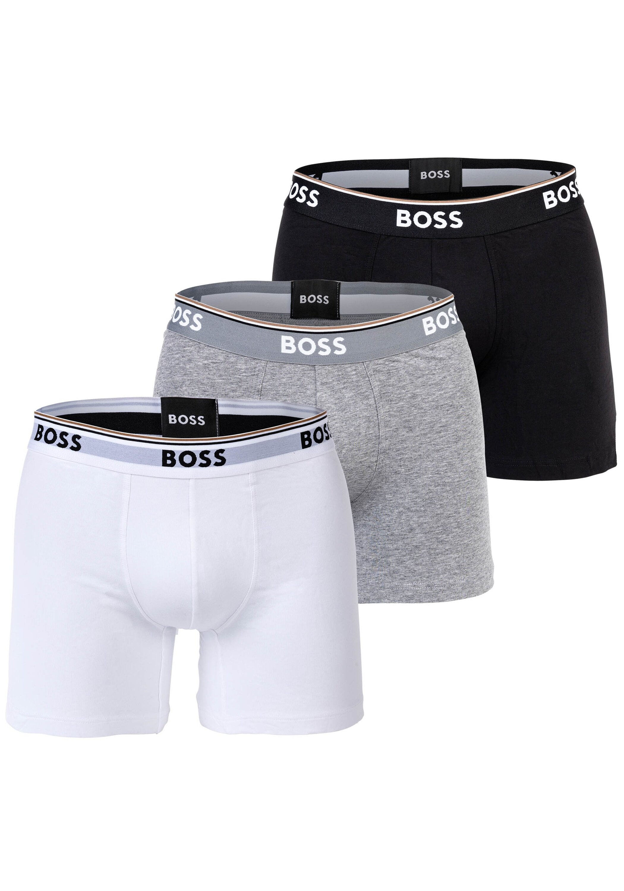 Boxershorts BOSS "Boxershort BoxerBr 3P Power 3er Pack", Herren, Gr. L, bunt (weiß, grau, schwarz), Obermaterial: 95% Baumwolle CO. 5% Elasthan EL., Unterhosen Image