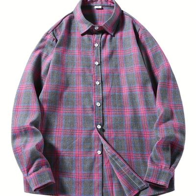 TEMU Men's Casual Button-up Shirt - Polyester, Non-stretch Fabric For Spring/fall Outdoor Activities Image