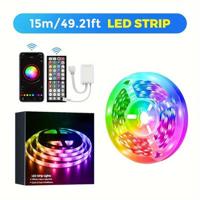 TEMU Rgb Neon Light Strip, 30 Lights/meter, European Plug, App &44 Key Remote Control, Adjustable Music, With Timing , Suitable For Living Room, Gaming Room, Bedroom Interior Decoration Use Image