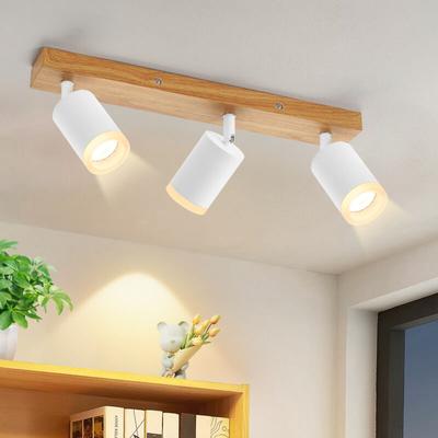 Led Deckenleuchte Deckenstrahler 3 Flammig - Deckenlampe GU10 Holz Weiß 350° Schwenkbar Küchenlampe Image