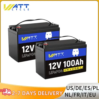 WattCycle LiFePO4 Battery 12V 100Ah 2 PACK Grade A+ Cells With BMS 100A Series or Parallel