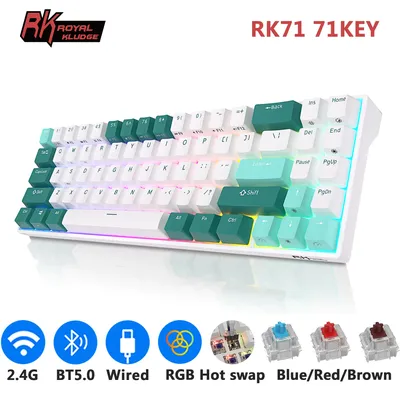 RK ROYAL KLUDGE RK71 Tri-mode Mechanical Keyboard 2.4G Wireless Bluetooth RGB Backlit Hot-swappable