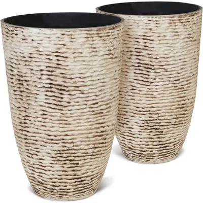 USA 9 Gallon Tall Round Planters Set of 2-14" Dia x 21" H Stone Finish Flower Pots Indoor