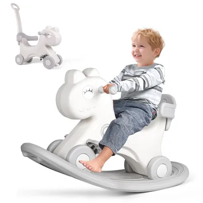 Rocking Horse, Child Safety Push Handle Rocker for Toddlers 1/2/3 Years Old Kids Ride-on Toy