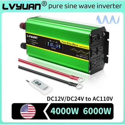 4000W 6000W Inverter Pure Sine Wave LVYUAN LCD Display Remote Control DC12V/DC24V to AC110V AC130V