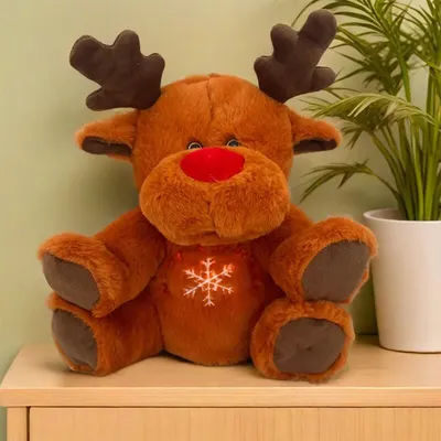 Christmas Elk Plush Stuffed Animal with Music Lights Rhythmic Breathing Motion Baby Sound Machine